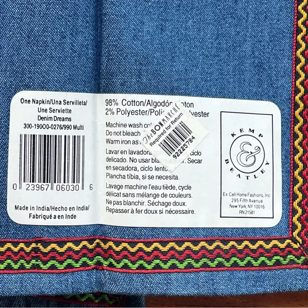 Vintage Boho Denim Placemats Napkins Set Fringe Farmhouse Table Decor NWT